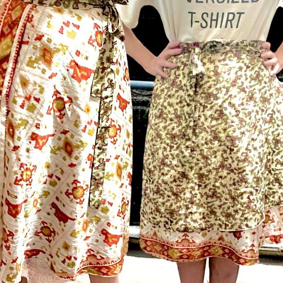Eartbound Upcycled Sari Collection Reversible Boho Hippie Wrap Skirt - Picture 1 of 9